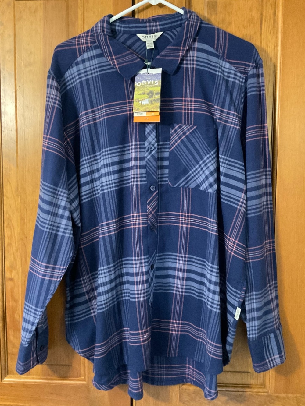 Orvis Women’s Blue Plaid Soft Flannel Shirt with Pink Accent. NWT. Sz. XXL